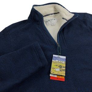 ORVIS 1/4 Zip Pullover Mens Size M Sherpa Fleece Lined Navy NWT